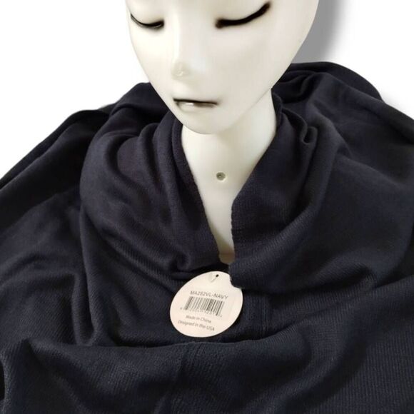 Viv and Lou Poncho Wrap Navy Knit Fringe Pullover Preppy Corpcore Lagenlook 26x3 - Picture 6 of 12